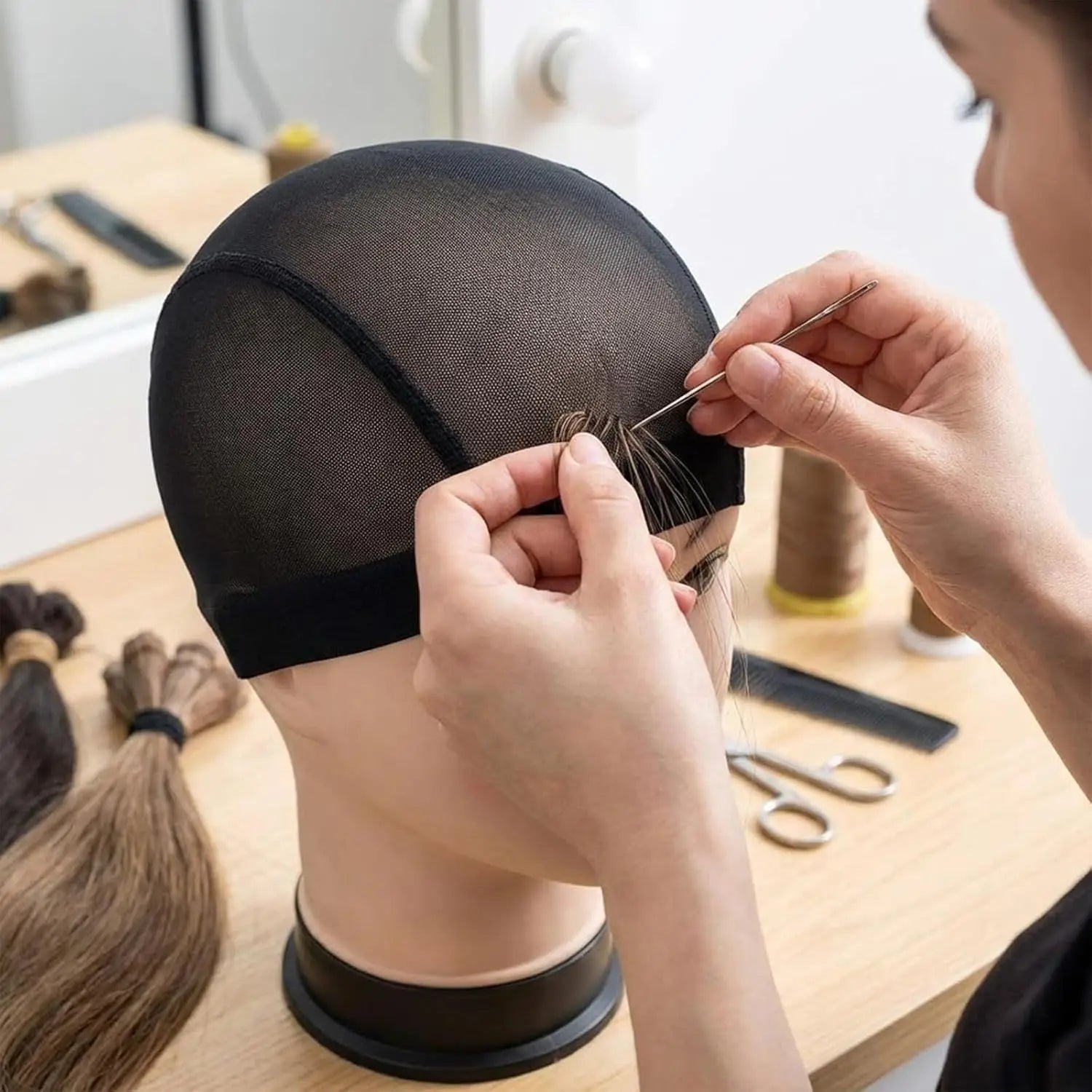 DIY New Wig Caps for Women Black Dome Cap For Wig with Adjustable Straps On The Back Glueless Hairnets Breathable Bald Cap