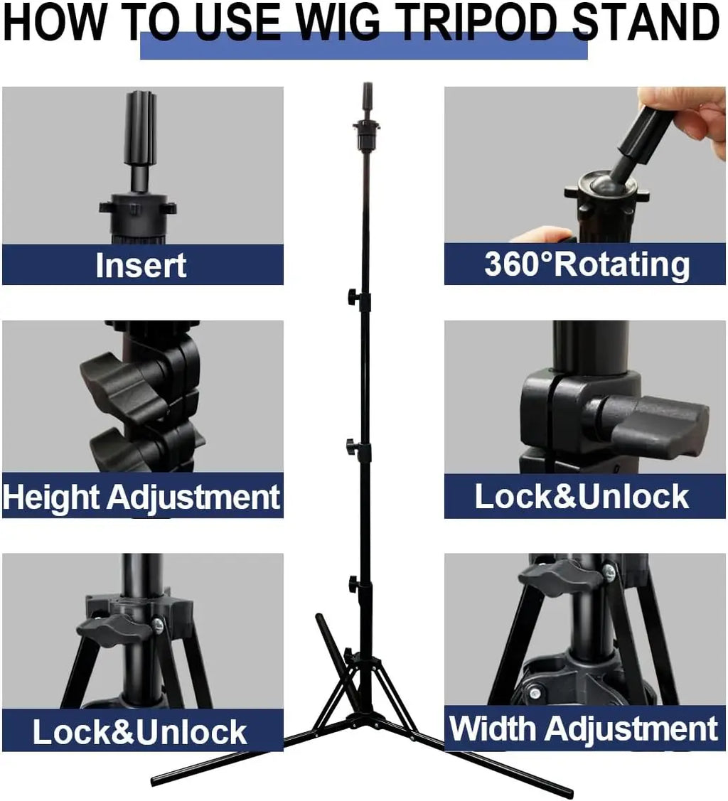 150 cm Mannequin Head Stand, Upgrade Foldable Wig Stand Tripod for Cosmetology Hairdressing Training, Adjustable Wig Head Stand