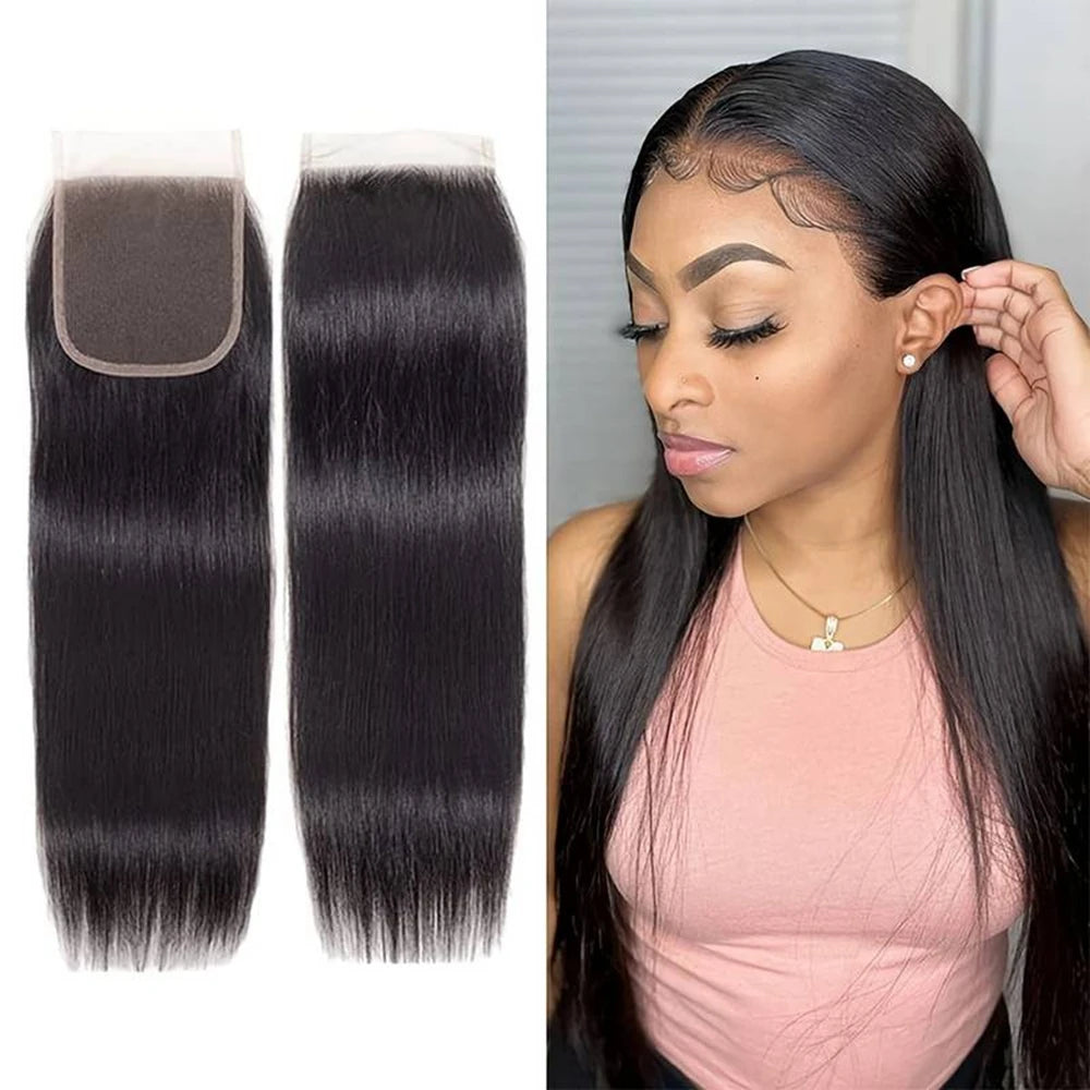 4x4 Closure Hand Tied Swiss Lace Human Hair Closure  Natural Brazilian Hair Straight Closure Lace Closure Human Hair For Women