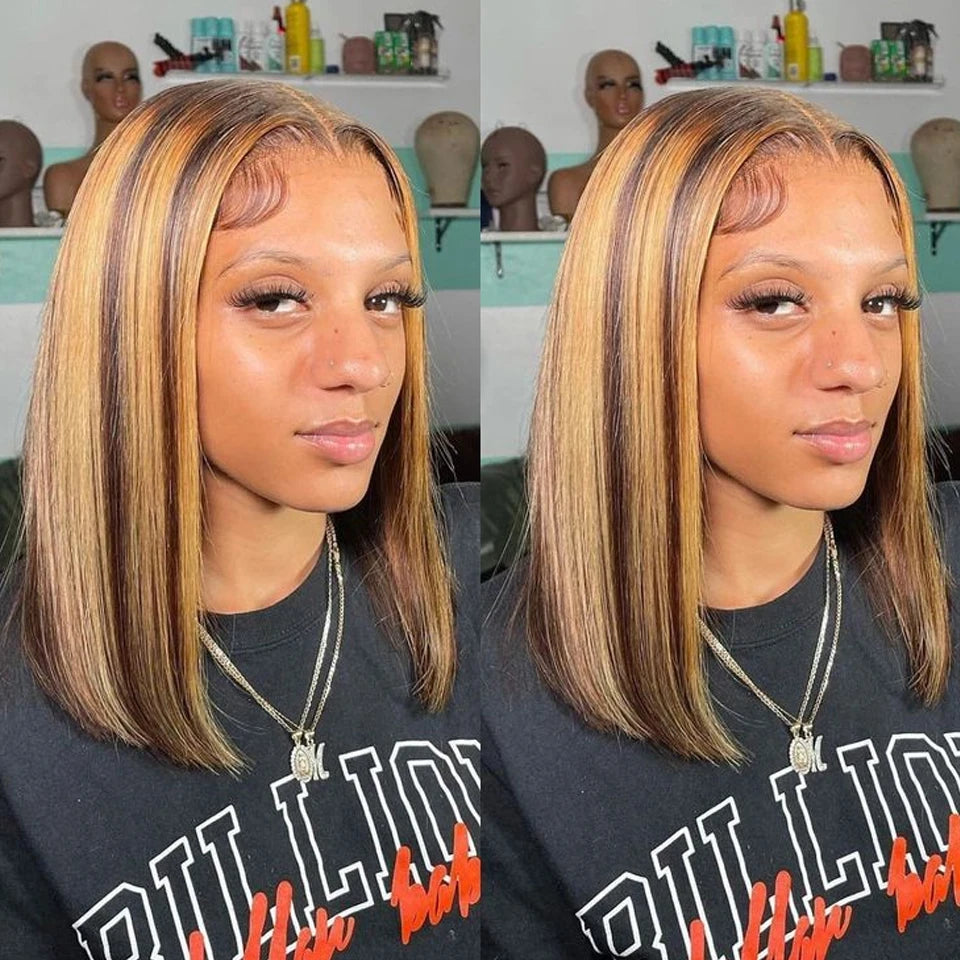Sleek Ombre Pink Transparent Short T Lace Bob Human Hair Wigs Peruvian Straight 13x6x2 Lace Front Wig For Women Pre Plucked