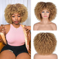 10Inch Short Curly Afro Wigs with Bangs Bomb Afro Kinky Curly Wig Synthetic Fiber Full Wig Natural Looking for Women Christmas