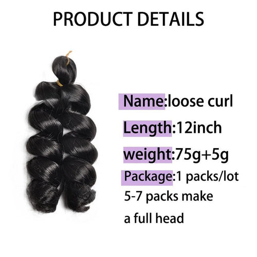 12inch Synthetic French Loose Curl Crochet Hair Extensions Spiral Curly Body Wave Monochrome Mixed Color for Women girls Party