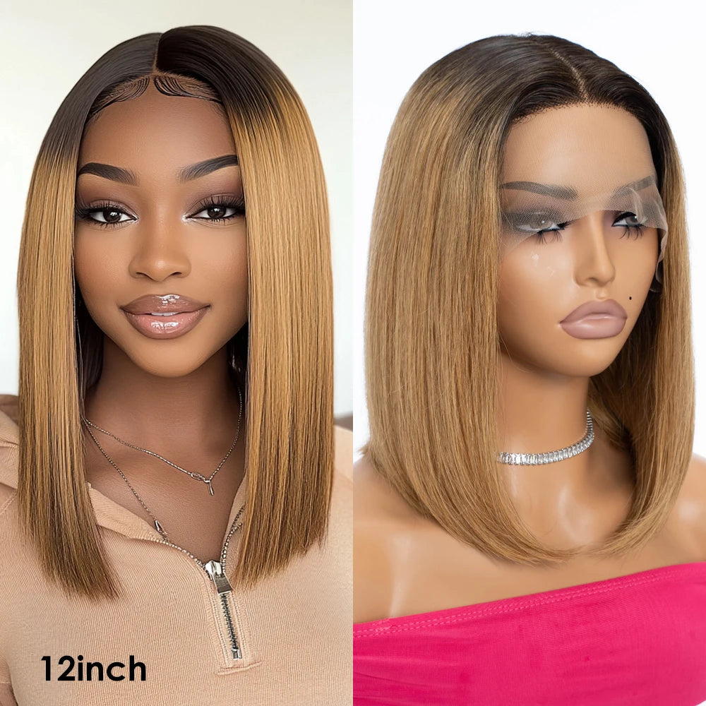 Sleek Ombre Pink Transparent Short T Lace Bob Human Hair Wigs Peruvian Straight 13x6x2 Lace Front Wig For Women Pre Plucked