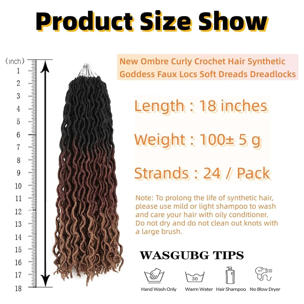 18inch Synthetic Gypsy Goddess Faux Locs Crochet Hair 24s/p Curly Twist Soft Pre-Looped Braids Dreadlocks Extensions for Women