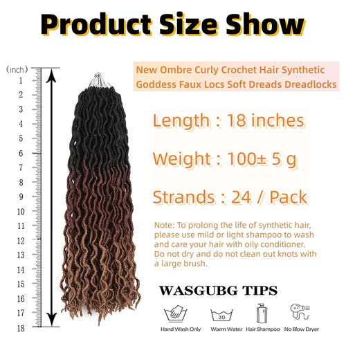 18inch Synthetic Gypsy Goddess Faux Locs Crochet Hair 24s/p Curly Twist Soft Pre-Looped Braids Dreadlocks Extensions for Women