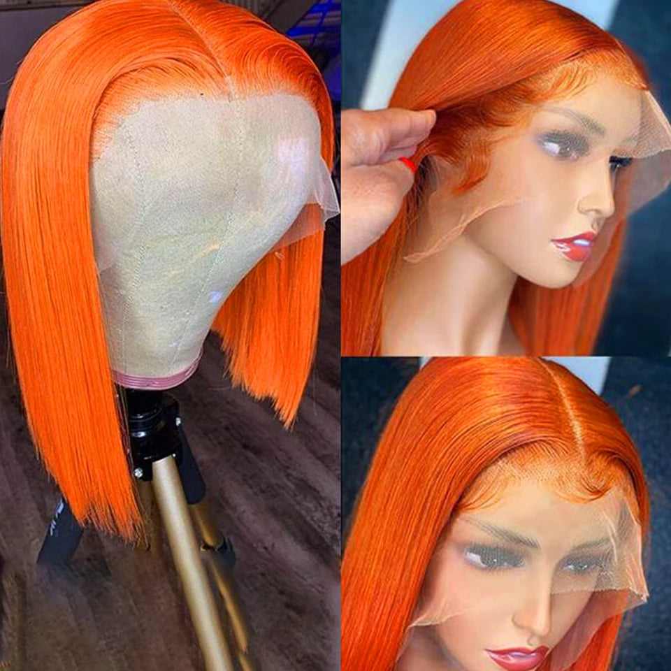 Ginger Short Bob Lace Front Wigs 100% Human Hair Wigs Bob Lace Wigs For Women Blonde Orange Straight Brazilian Hair Closure Wig