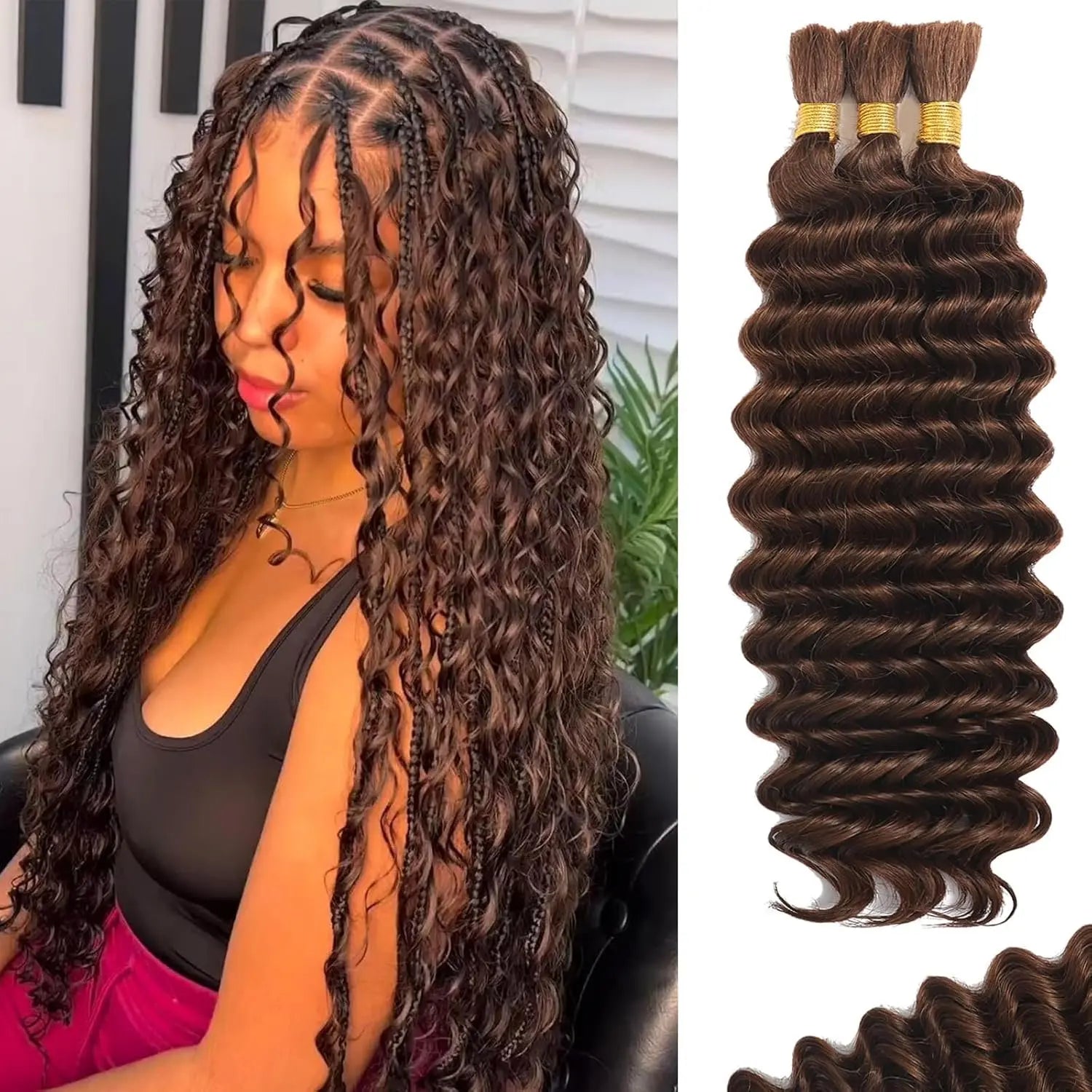Synthetic Deep Wave Bulk Hair For Braiding Hair No Weft 22inch Wet And Wavy 100g Quality Hair Braiding Extensions For Boho Braid