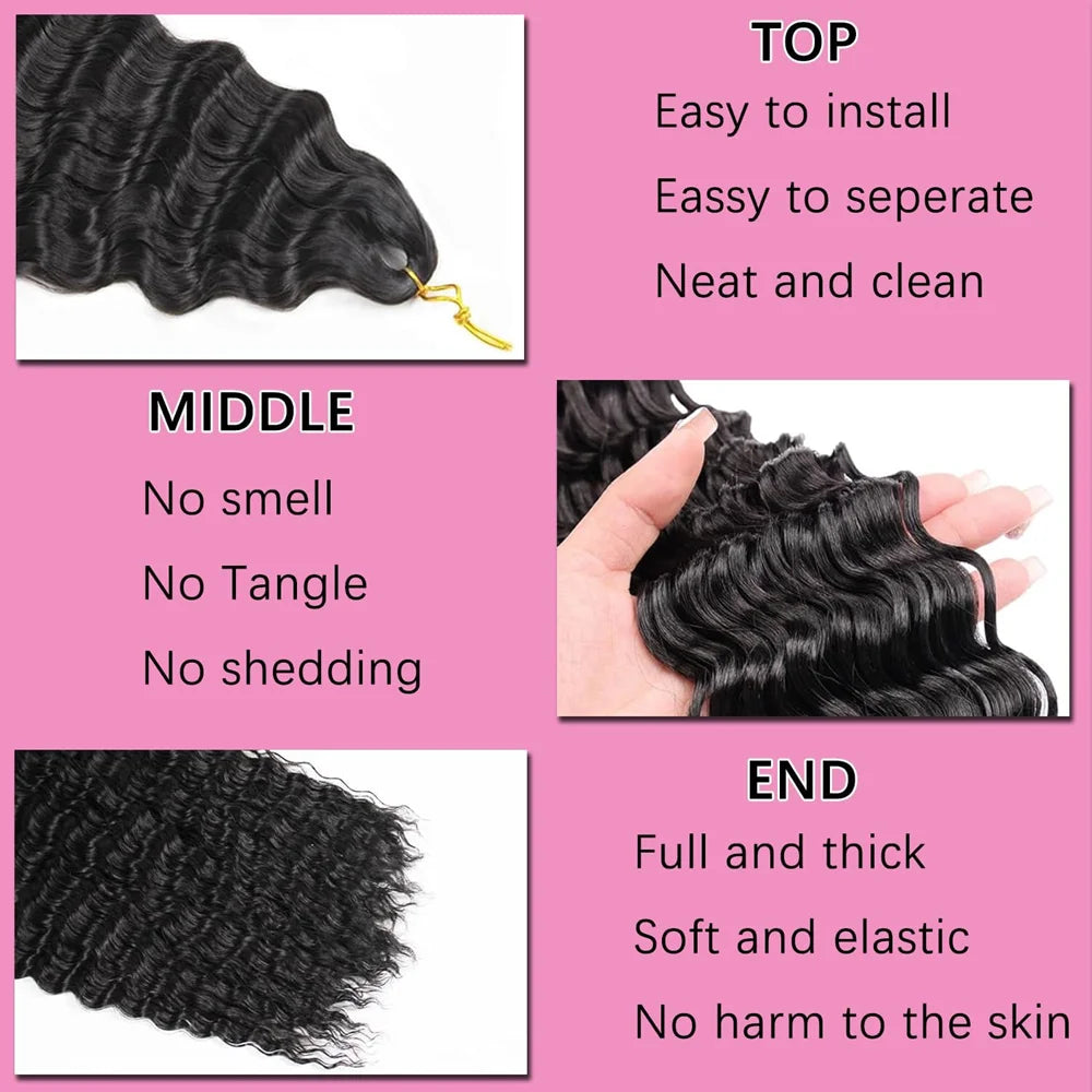 30 inch Long Black Deep Wave Curly Braiding Hair 1/2/3packs Synthetic Ocean Wave Crochet Hair Soft Curly Crochet Hair For Women