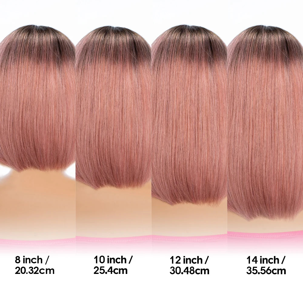 Sleek Ombre Pink Transparent Short T Lace Bob Human Hair Wigs Peruvian Straight 13x6x2 Lace Front Wig For Women Pre Plucked