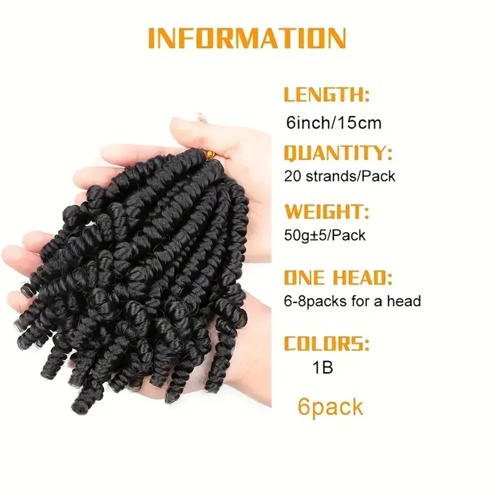 6 Inch Bomb Spring Hair Crochet Braids Synthetic Braiding Hair  Extensions Crochet Braids Bob Passion Pre Looped For Women girls