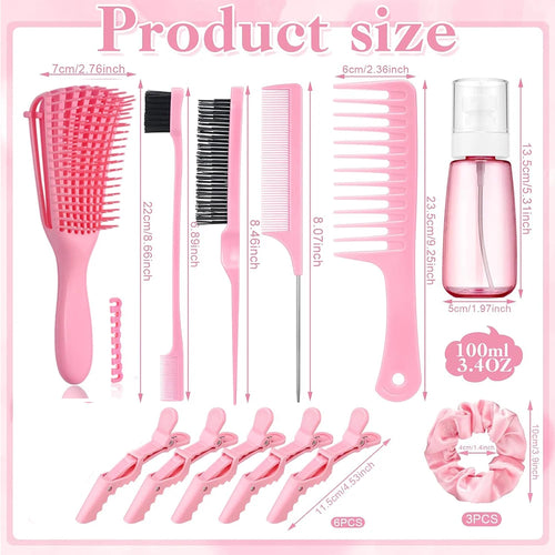 2025 New 14 Pcs Slick Back Hair Brush Set, Bristle Hair Brush with Spray Bottle,Hair Clip,Edge Brush for Women(Pink)