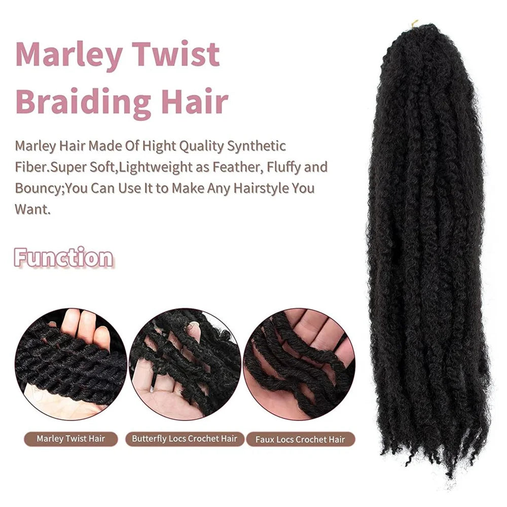 18 Inch Synthetic Marley Twist Braiding Hair Afro Kinky Curly Crochet Hair for Faux Locs Long Springy Twist Hair Extensions