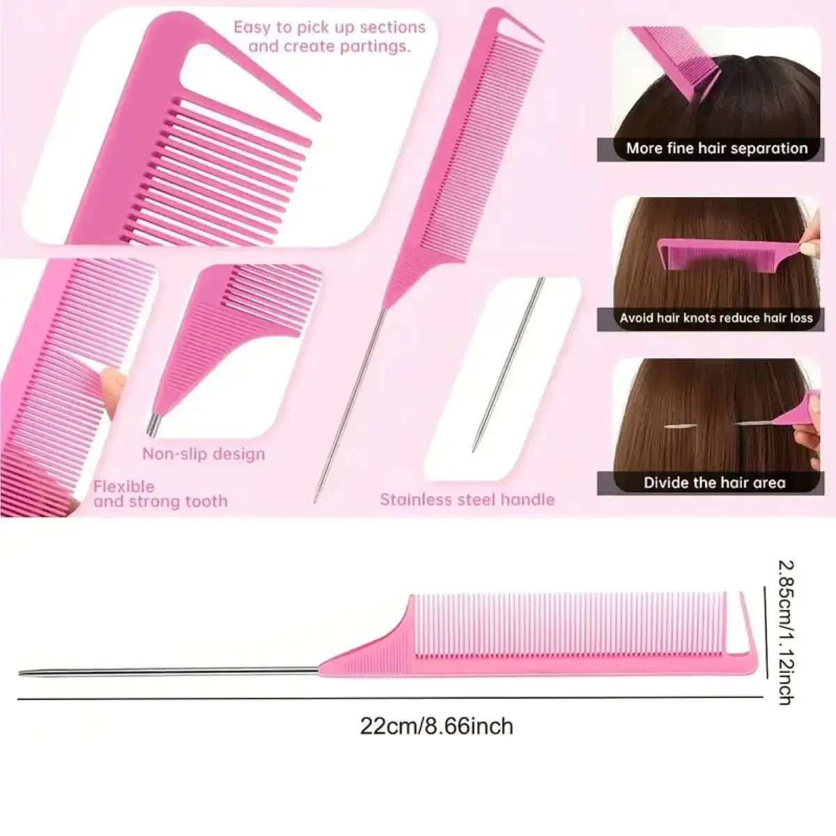3pcs styling comb set teasing comb triple teasing comb mouse tail comb edge brushing hair tail tool，Special for real hair wigs