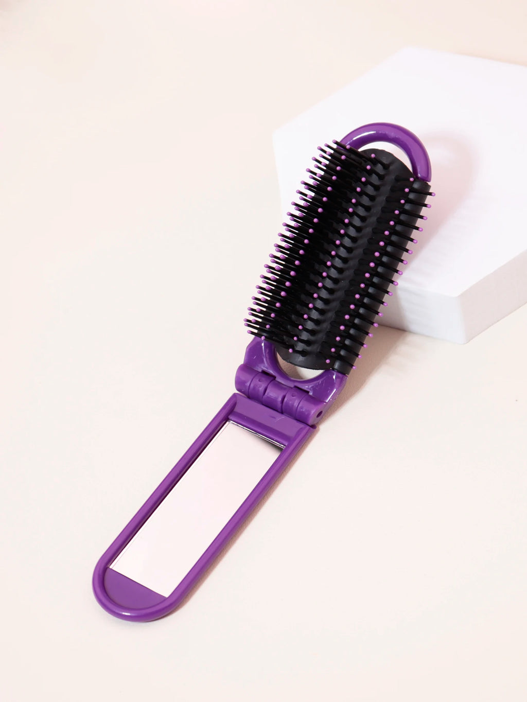 1pc Folding travel mirror hair brush, portable mini massage hair brush, suitable for outings，Special for real hair wigs
