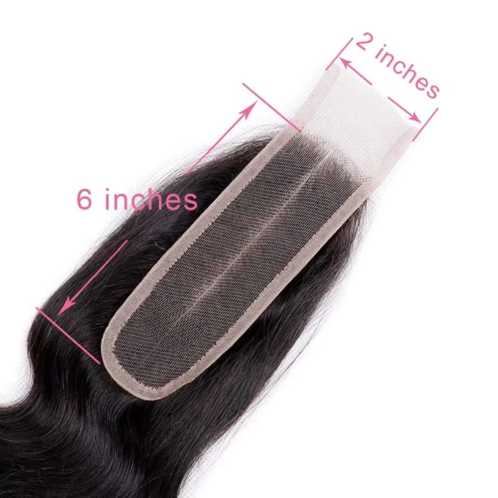 Brazilian 2x6 Lace Closure Kim K Transparent Lace Remy Human Hair Straight Black Woman Pre Plucked Natural Black Color