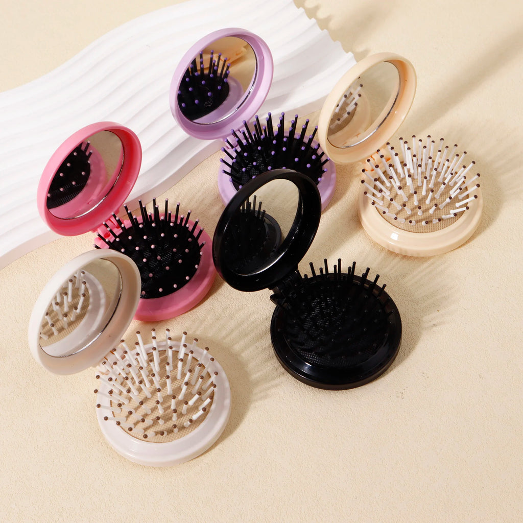 5pcs foldable airbag comb,foldable pocket comb with mini makeup mirror,integrated flip cover design,Special for real hair wigs