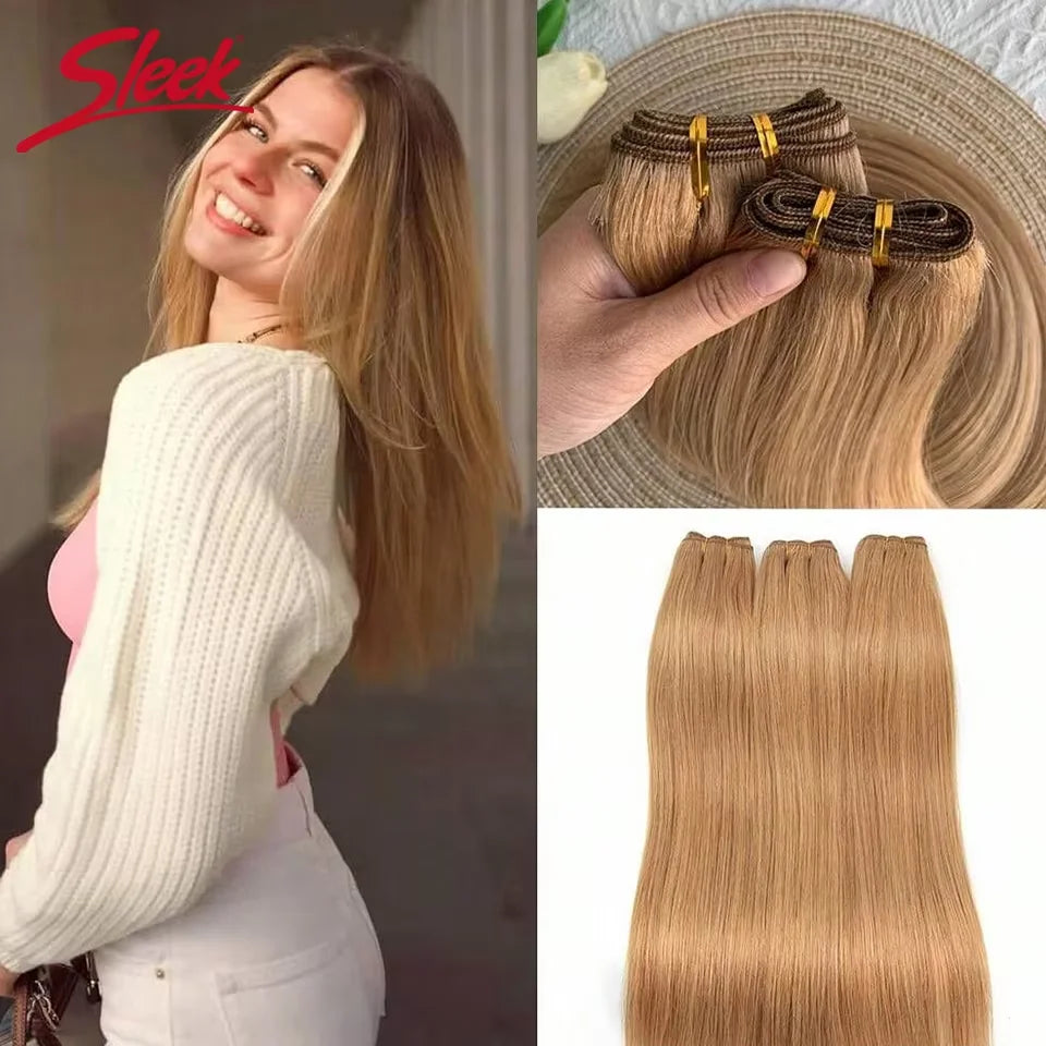 Sleek Brazilian Honey Blonde #27  Straight Hair Double Drawn Natural  Human Hair Weave Bundles Remy 6# 8# Human Hair Bundle
