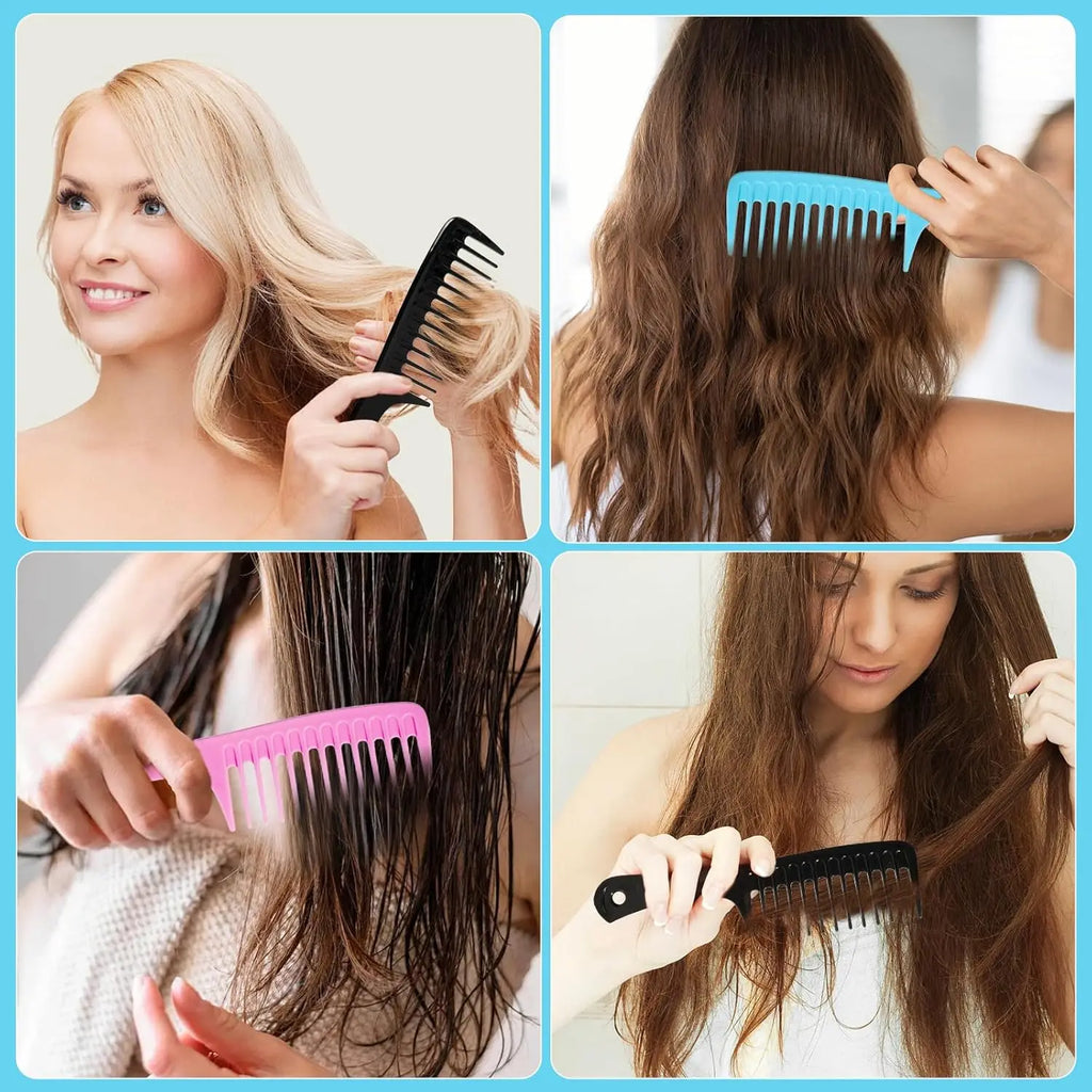 4pc Large Wide Tooth Comb Detangling Wet or Dry Combs for Shower, Hair Styling Brush for Natural, Curly, Long Hair for Women&Man