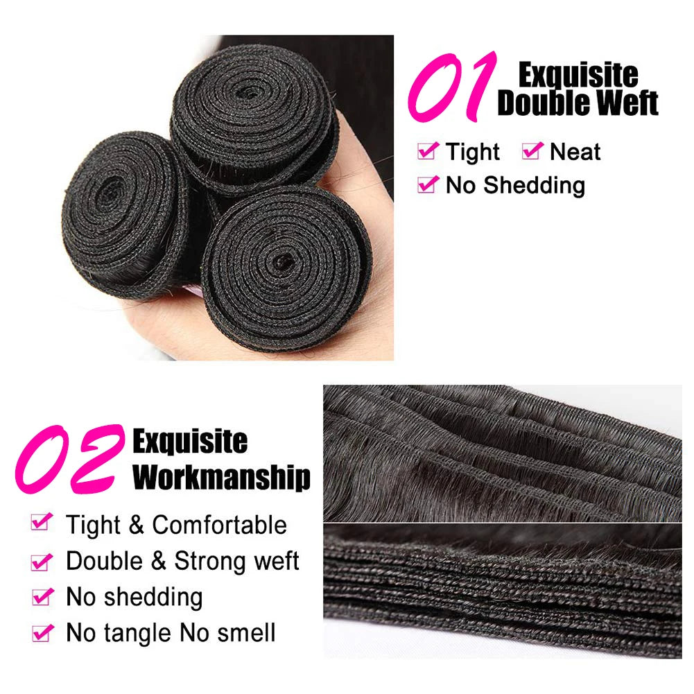 Vanlov Brazilian Body Wave Hair Bundles Human Hair Weave Bundles Natural Black/Jet Black 1/3/4 Piece 8-30” Remy Hair Extensions