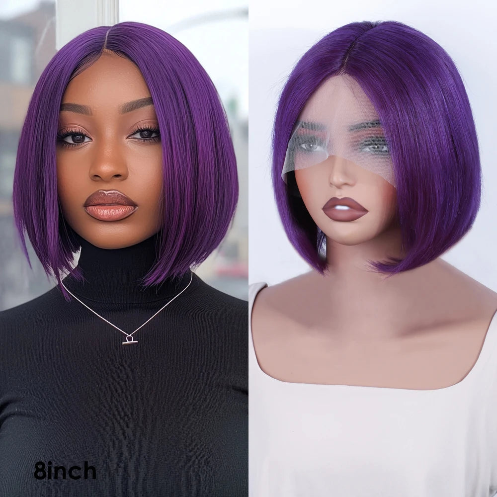 Sleek Ombre Pink Transparent Short T Lace Bob Human Hair Wigs Peruvian Straight 13x6x2 Lace Front Wig For Women Pre Plucked
