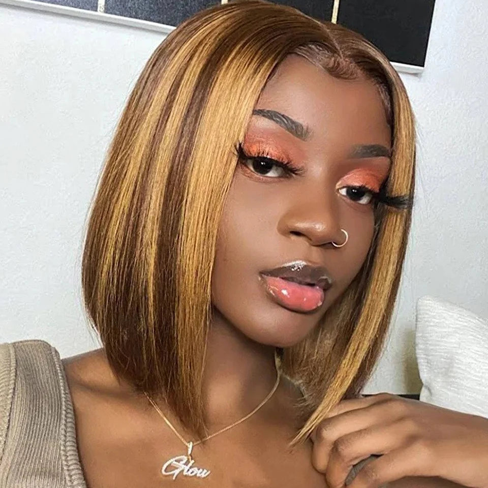 Straight Short Bob Lace Frontal Human Hair Wigs Ombre Blonde HD Transparent Brazilian Highlight 13x6x2 Lace Front Wig For Women