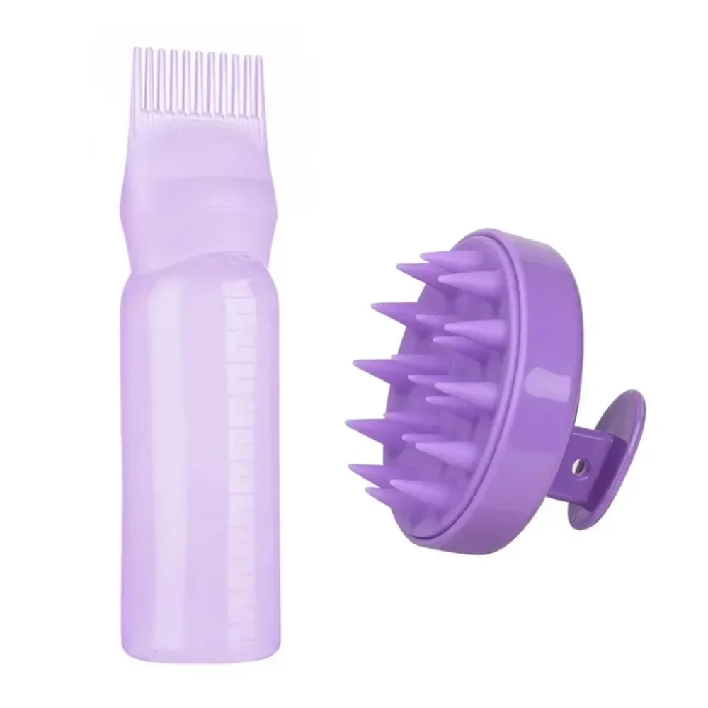 Silicone Shampoo Brush Scalp Massage Comb Hair Dye Oiling Bottle with Brush Salon Hair Styling Tool，Special for Real Hair Wigs