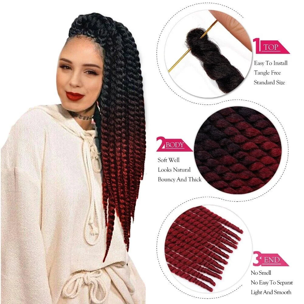 22 inch 120g Senegalese Twist Hair Jumbo Twist Braids Crochet Briads Ombre Synthetic Crochet Hair Braiding Hair For Black Women