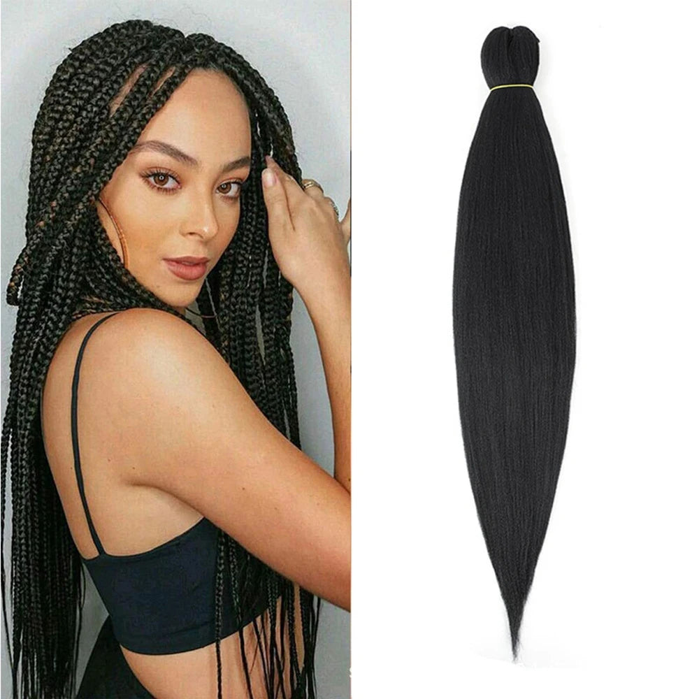 26 Inch Synthetic Black Braiding Hair Pre Stretched Easy Braids Yaki Texture Professional Braiding Hair Braids Hot Water Setting