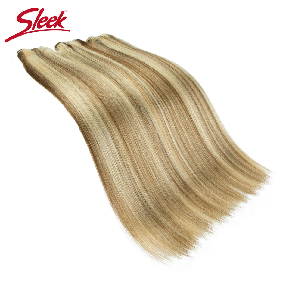Sleek Peruvian Straight Human Hair Double Drawn Natural Human Hair Weave Bundles Highlight P4/27 P6/613 Remy Human Hair Bundle