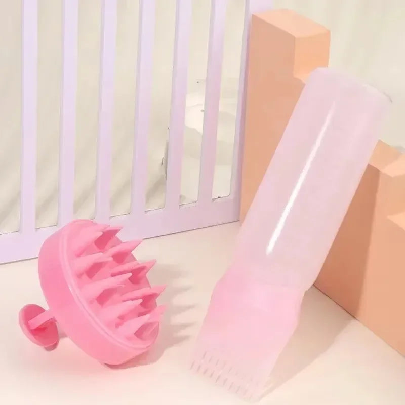 Silicone Shampoo Brush Scalp Massage Comb Hair Dye Oiling Bottle with Brush Salon Hair Styling Tool，Special for Real Hair Wigs