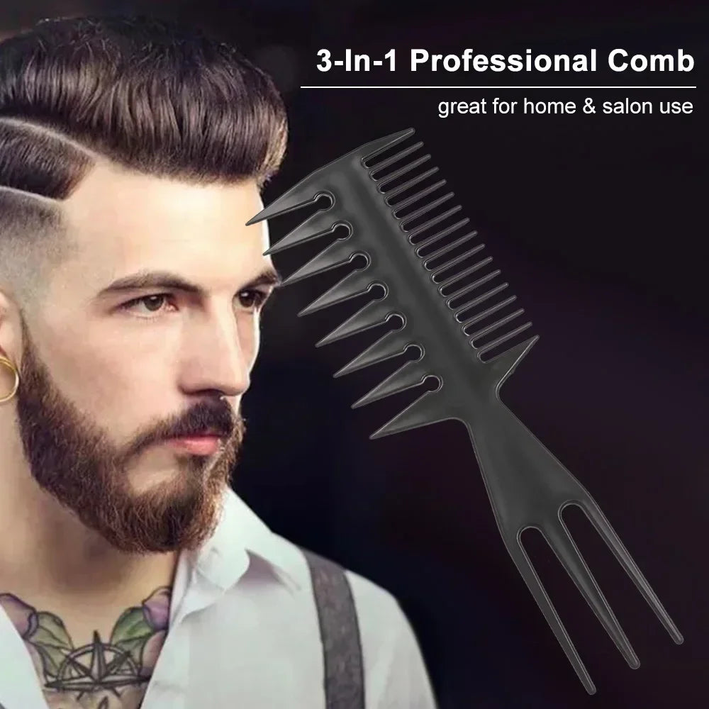 Three in one plastic wide tooth exfoliating comb, anti-static men's hair styling tool，Special for real hair wigs