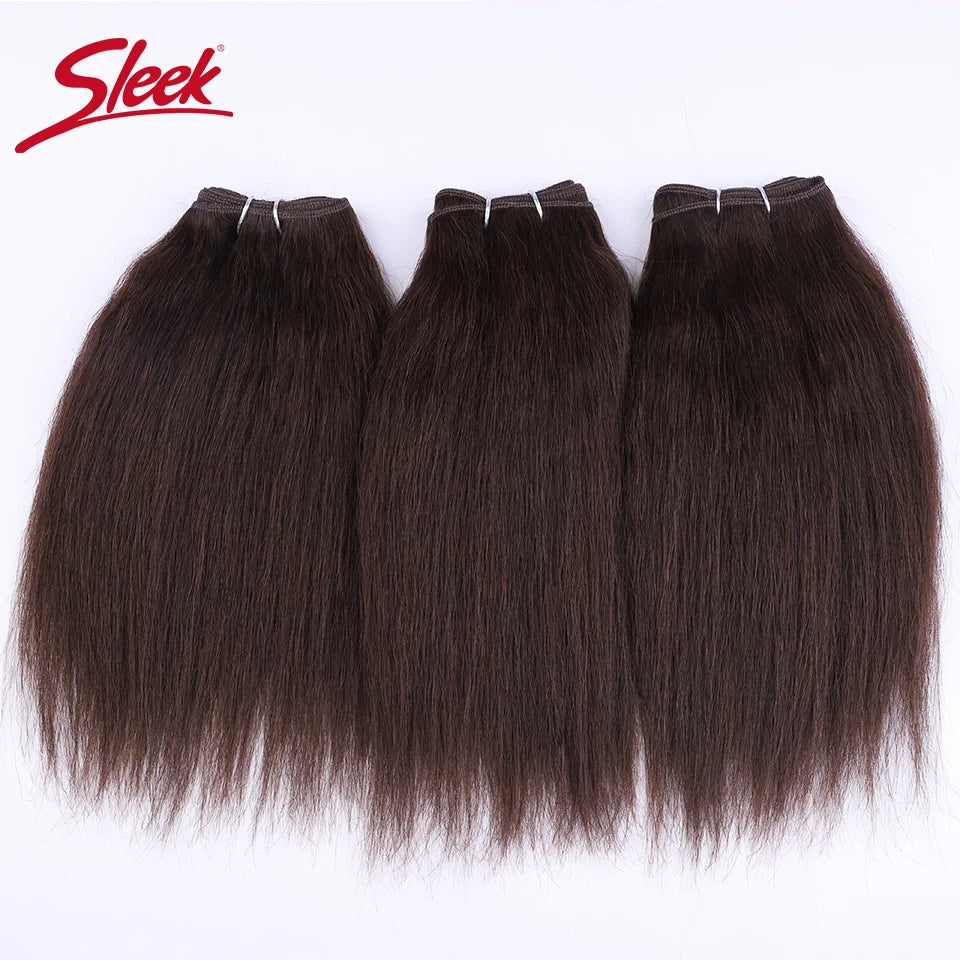 Sleek 3Pcs Brazilian Kinky Straight Weaving Bundles Nature Black And Brown 4# Short Yaki Straight Bundles Full End Remy Hair