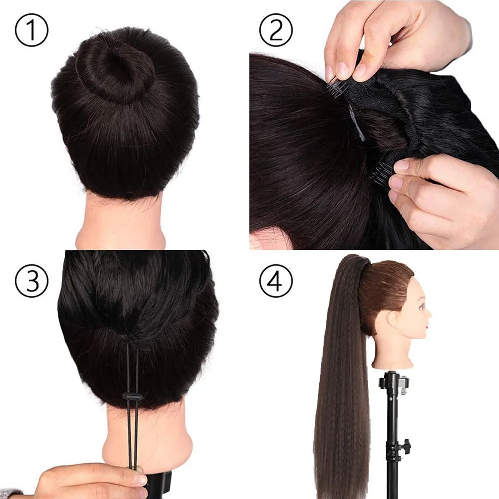 Synthetic Yaki Straight Drawstring Ponytail 26 Inches Drawstring Pony Tail Kinky Straight Ponytail Hair Extension for Women