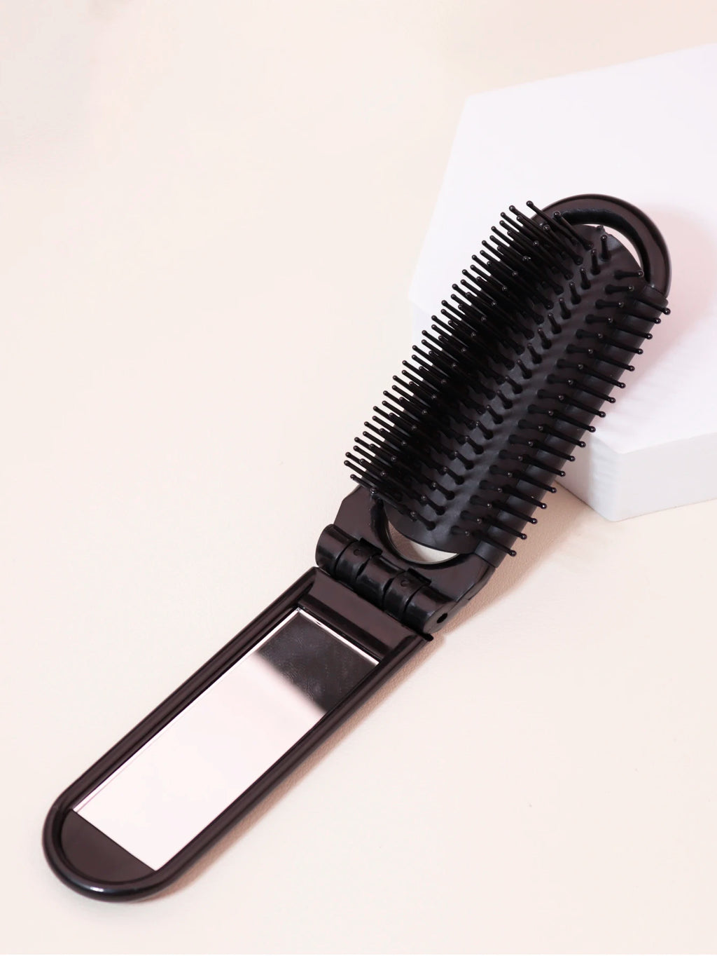 1pc Folding travel mirror hair brush, portable mini massage hair brush, suitable for outings，Special for real hair wigs