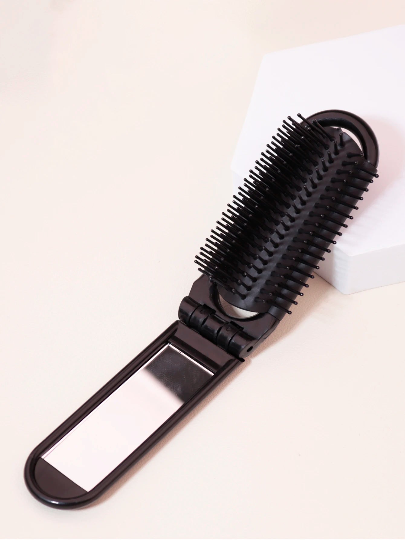 1pc Folding travel mirror hair brush, portable mini massage hair brush, suitable for outings，Special for real hair wigs