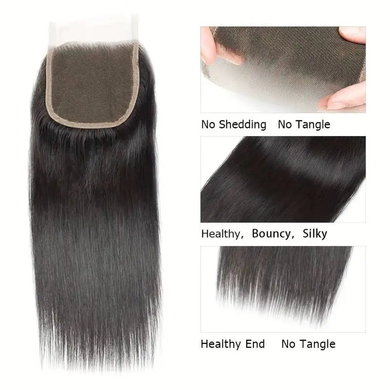 4x4 Closure Hand Tied Swiss Lace Human Hair Closure  Natural Brazilian Hair Straight Closure Lace Closure Human Hair For Women