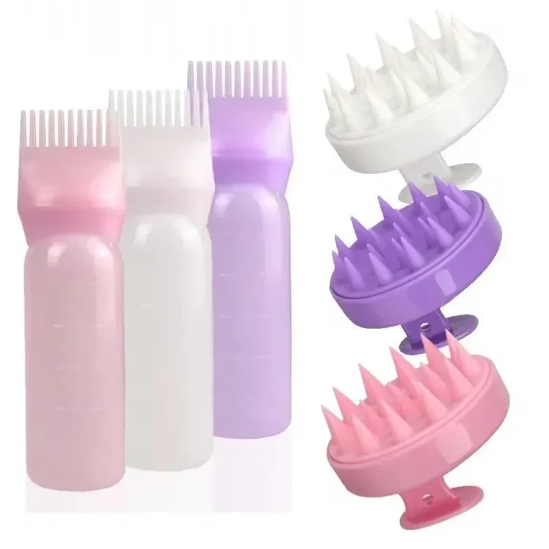 Silicone Shampoo Brush Scalp Massage Comb Hair Dye Oiling Bottle with Brush Salon Hair Styling Tool，Special for Real Hair Wigs