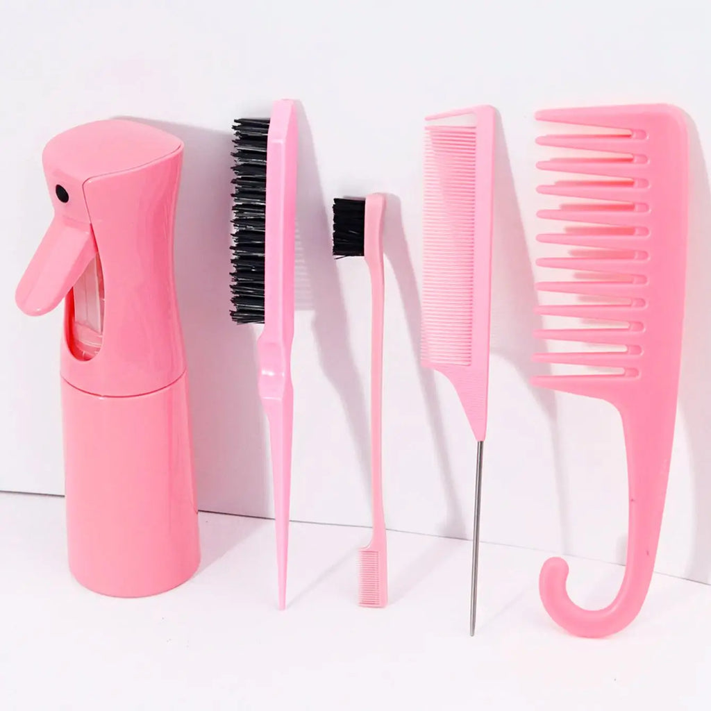 5 pieces/set of professional hairdressing tool set,with spray bottle and multi style comb set Special for Real Hair Wigs