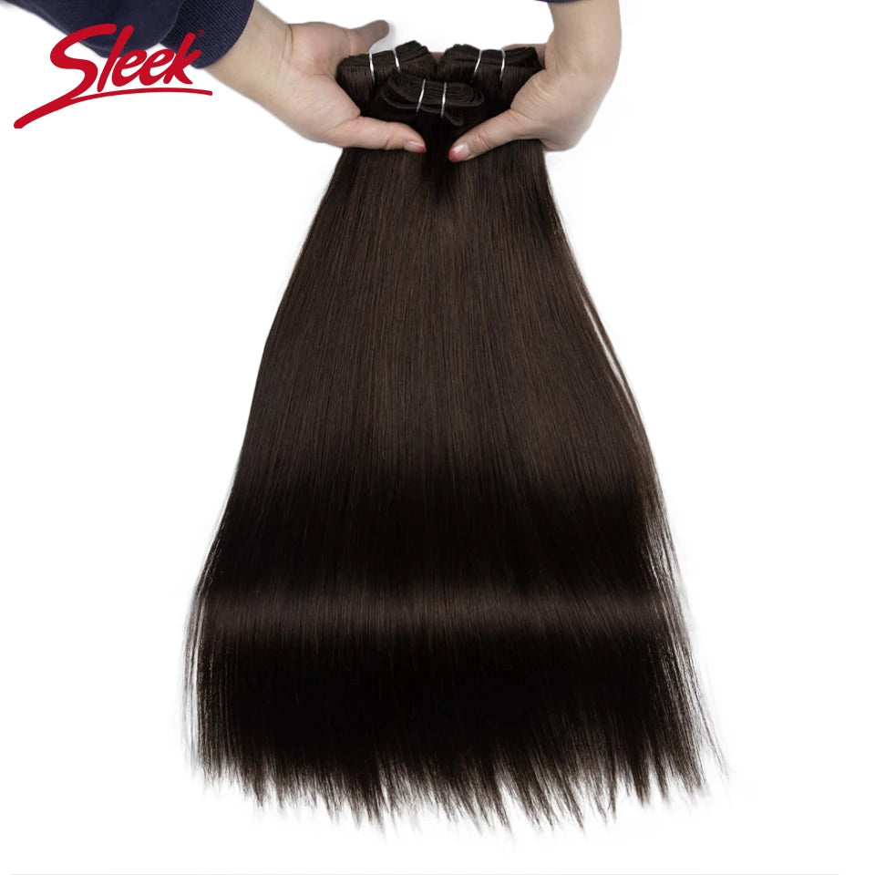Sleek Brazilian Straight Human Hair Double Drawn Natural Human Hair Weave Bundles Remy Natural  Brown #4 #6 #8 Human Hair Bundle