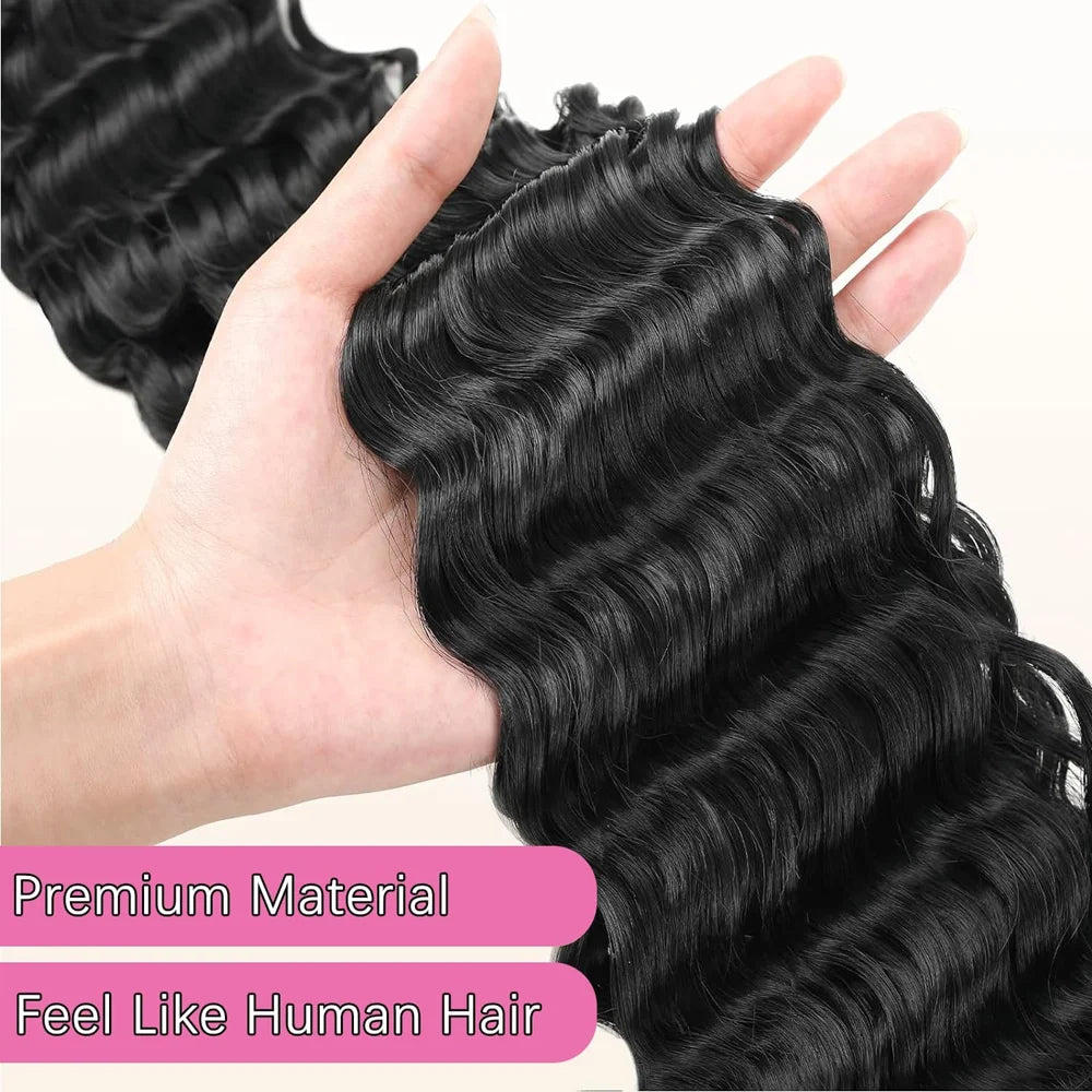 30 inch Long Black Deep Wave Curly Braiding Hair 1/2/3packs Synthetic Ocean Wave Crochet Hair Soft Curly Crochet Hair For Women