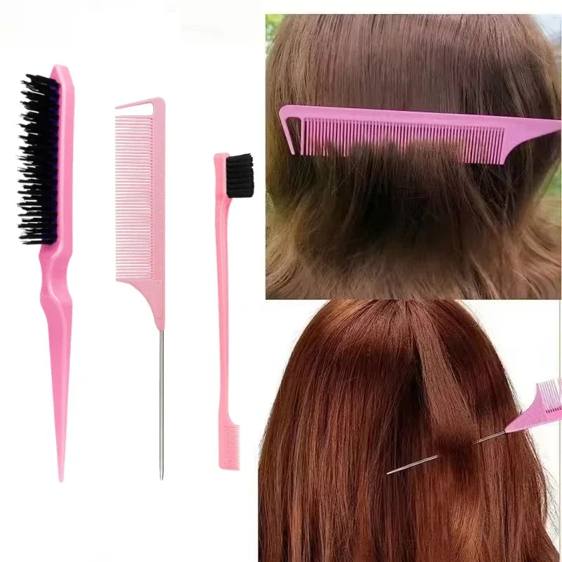 3pcs styling comb set teasing comb triple teasing comb mouse tail comb edge brushing hair tail tool，Special for real hair wigs