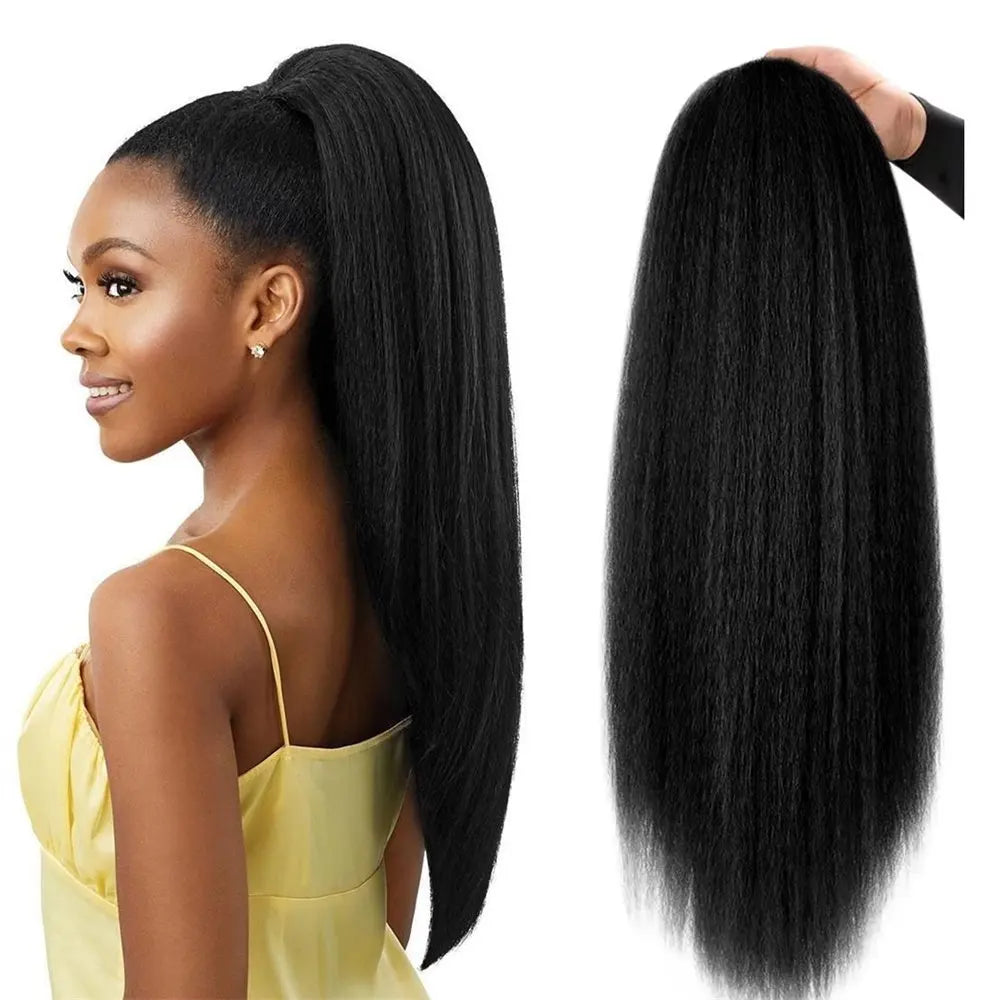 Synthetic Yaki Straight Drawstring Ponytail 26 Inches Drawstring Pony Tail Kinky Straight Ponytail Hair Extension for Women