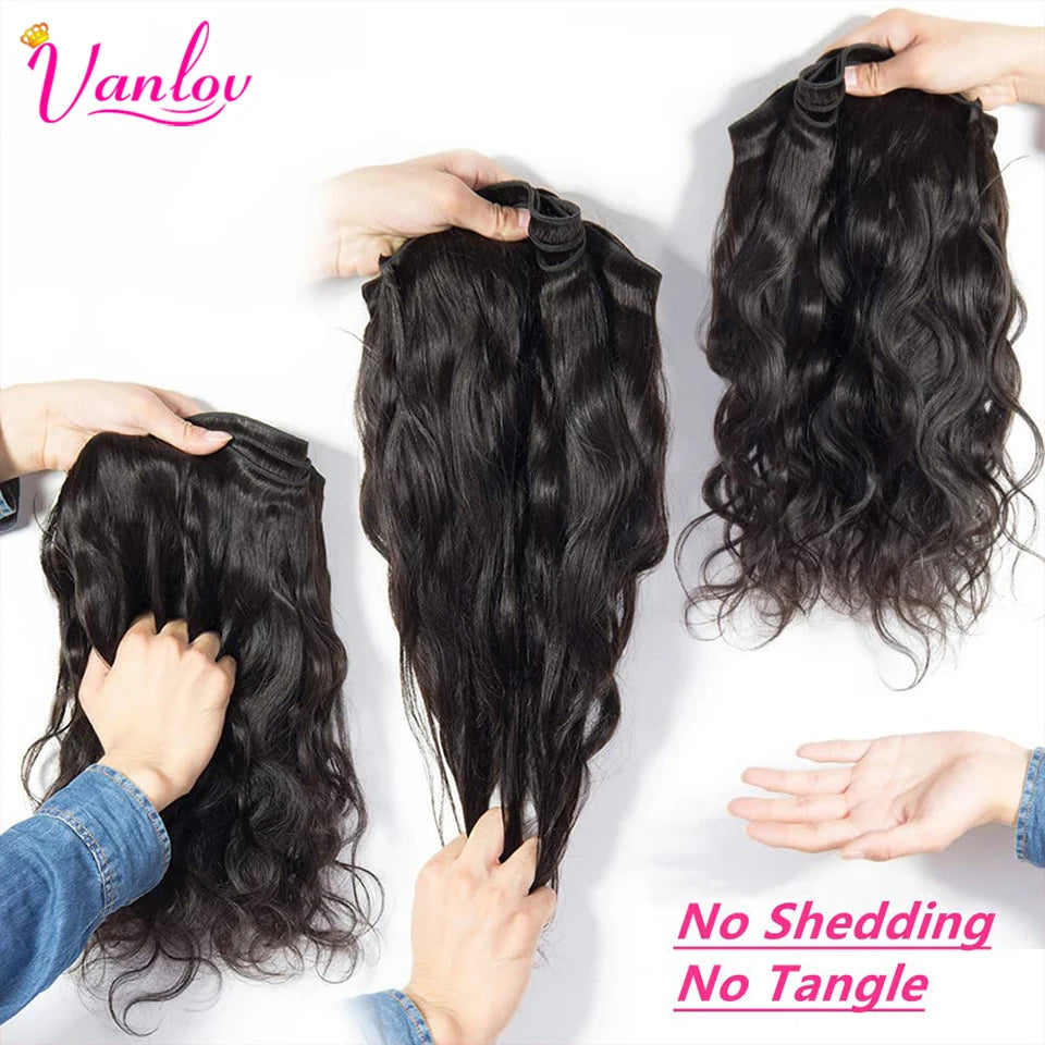 Vanlov Brazilian Body Wave Hair Bundles Human Hair Weave Bundles Natural Black/Jet Black 1/3/4 Piece 8-30” Remy Hair Extensions