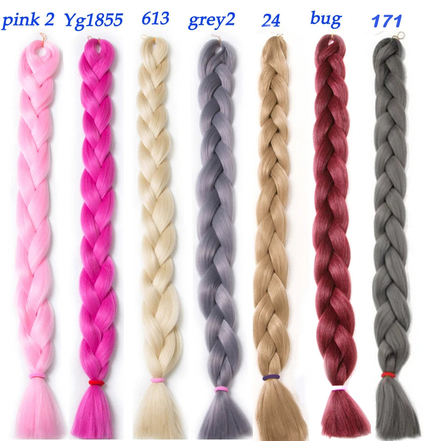 VERVES Braiding Hair 100 cm Synthetic Heat Fiber Braid 165g/Piece Women Pure Color Jumbo Braid Hair Extensions Pink