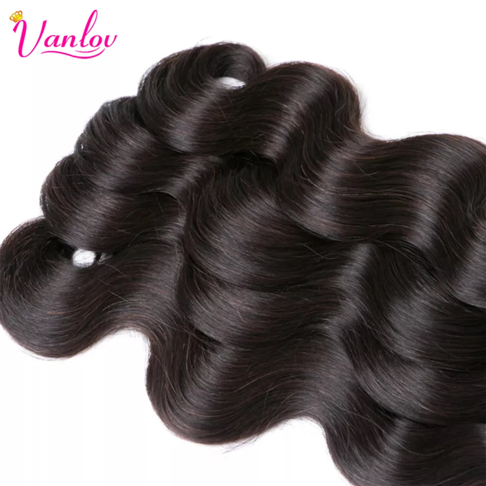 Vanlov Brazilian Body Wave Hair Bundles Human Hair Weave Bundles Natural Black/Jet Black 1/3/4 Piece 8-30” Remy Hair Extensions