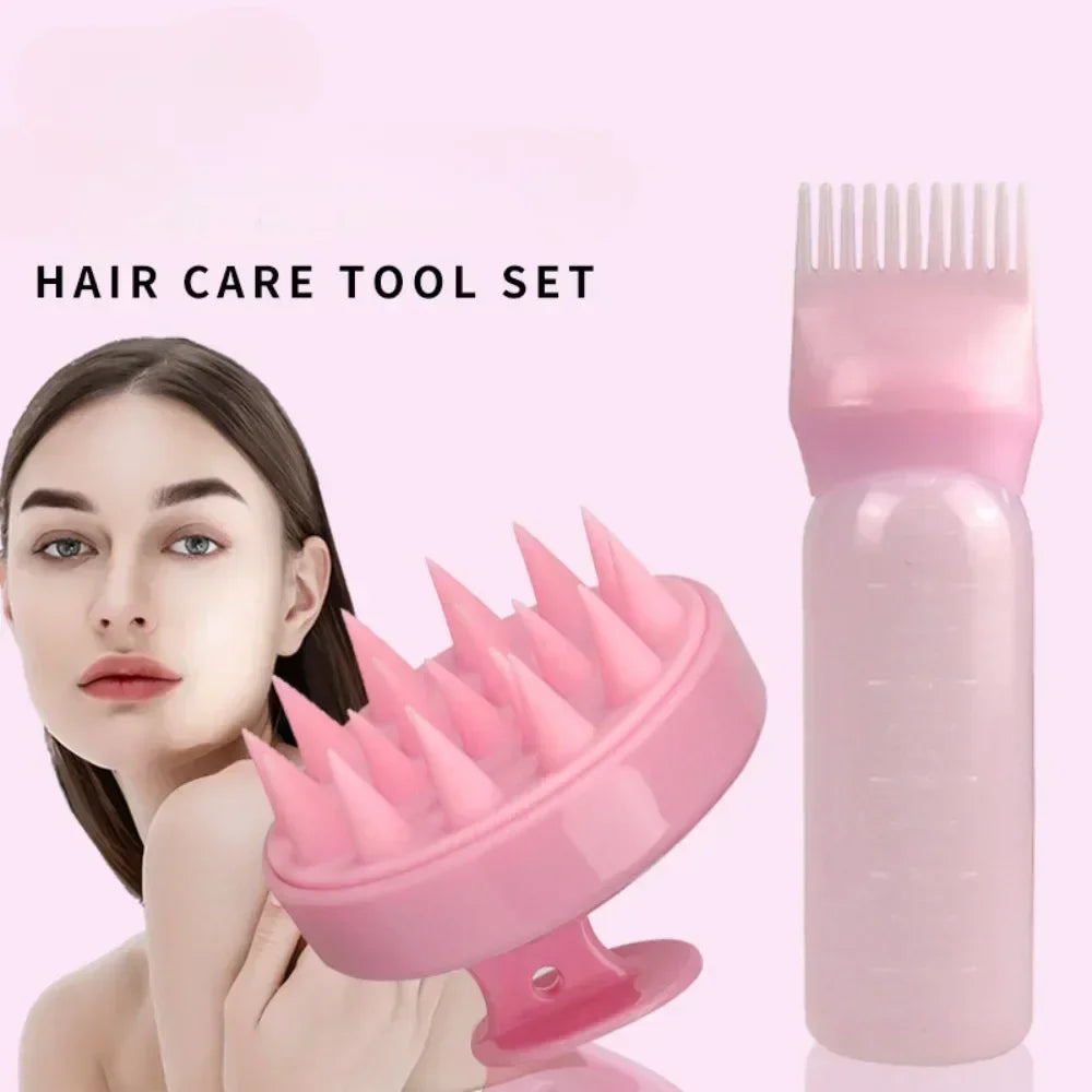 Silicone Shampoo Brush Scalp Massage Comb Hair Dye Oiling Bottle with Brush Salon Hair Styling Tool，Special for Real Hair Wigs