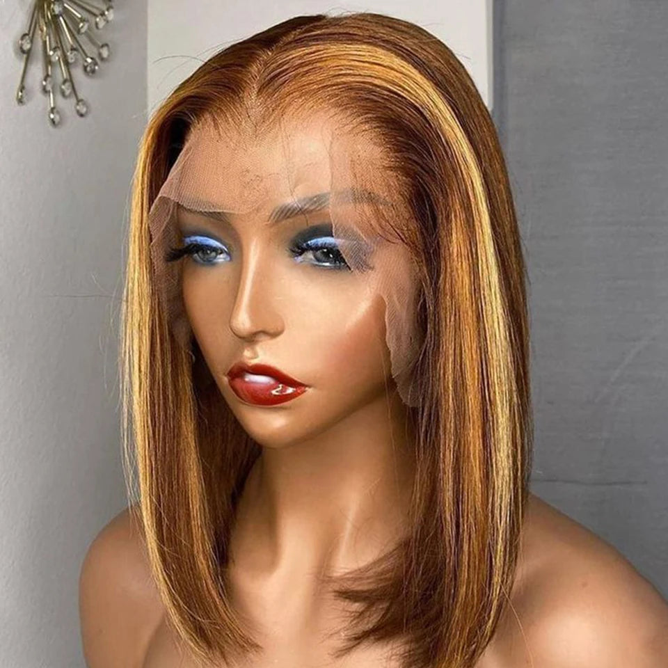 Sleek Ombre Pink Transparent Short T Lace Bob Human Hair Wigs Peruvian Straight 13x6x2 Lace Front Wig For Women Pre Plucked
