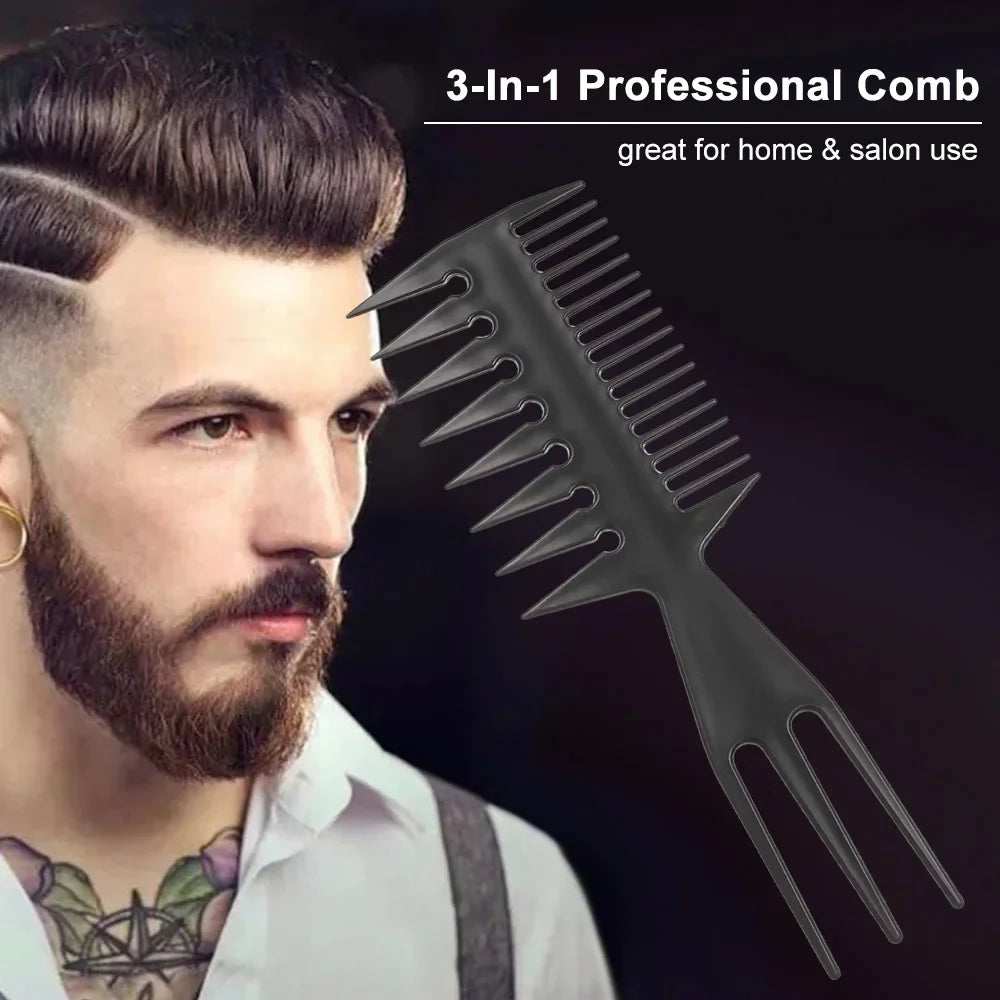 Three in one plastic wide tooth exfoliating comb, anti-static men's hair styling tool，Special for real hair wigs