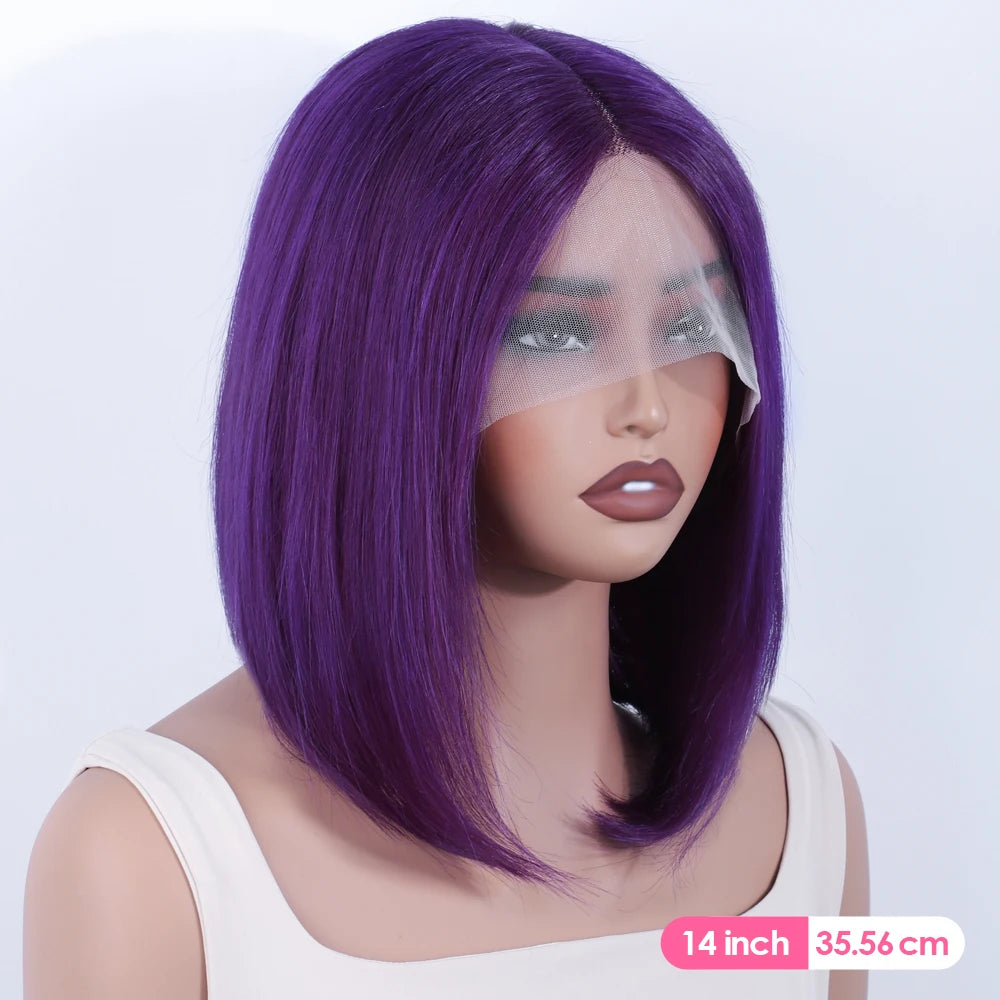 Sleek Ombre Pink Transparent Short T Lace Bob Human Hair Wigs Peruvian Straight 13x6x2 Lace Front Wig For Women Pre Plucked