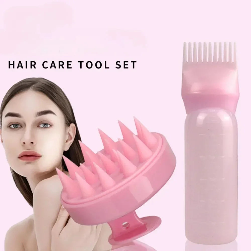 Silicone Shampoo Brush Scalp Massage Comb Hair Dye Oiling Bottle with Brush Salon Hair Styling Tool，Special for Real Hair Wigs